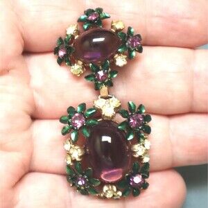 Vintage Purple Glass Articulated Dangle Brooch Cabochons